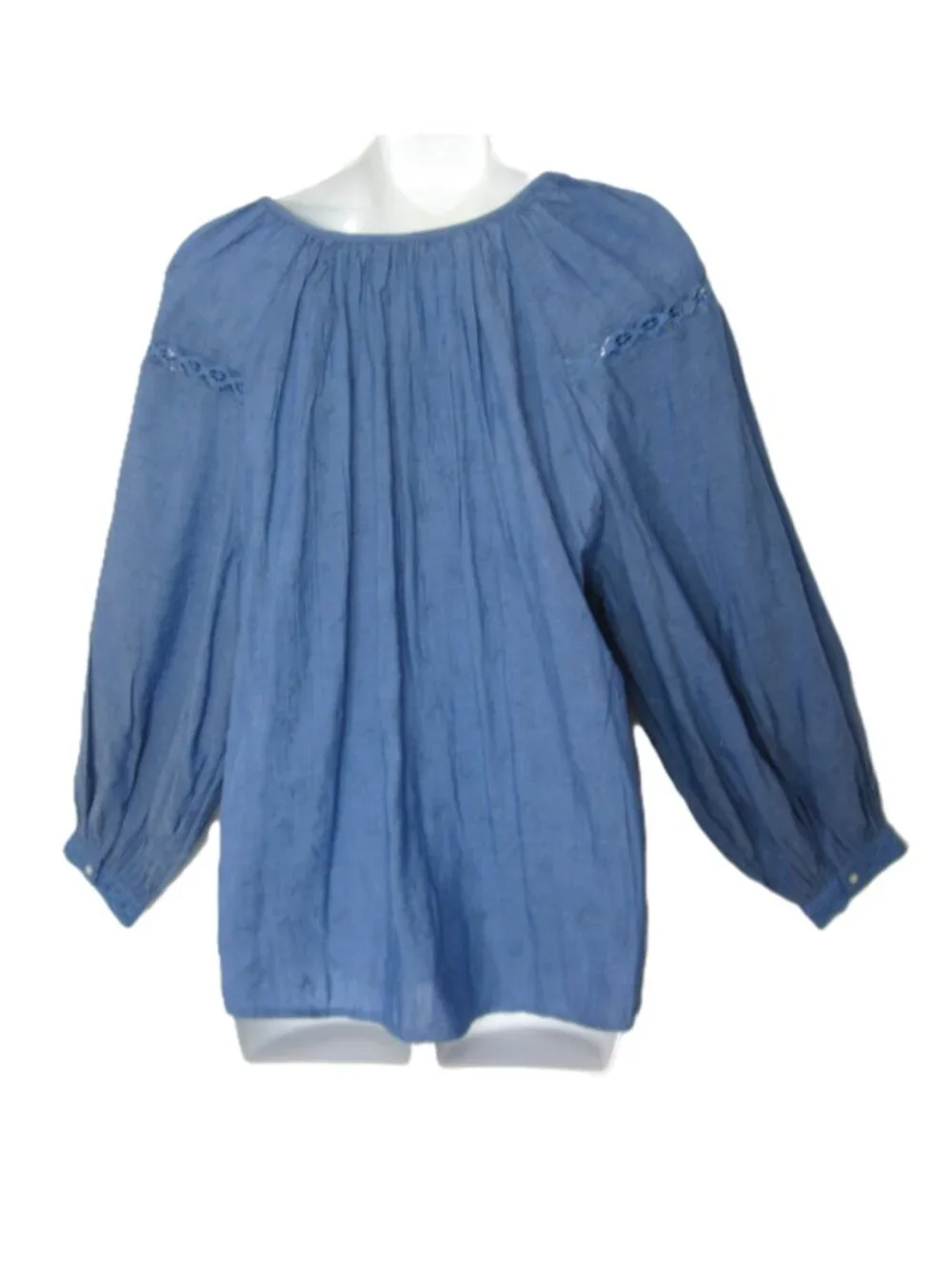 Old Navy NEW Size L Large Long Sleeve Embroidered Lace Trim Peasant Top Blue